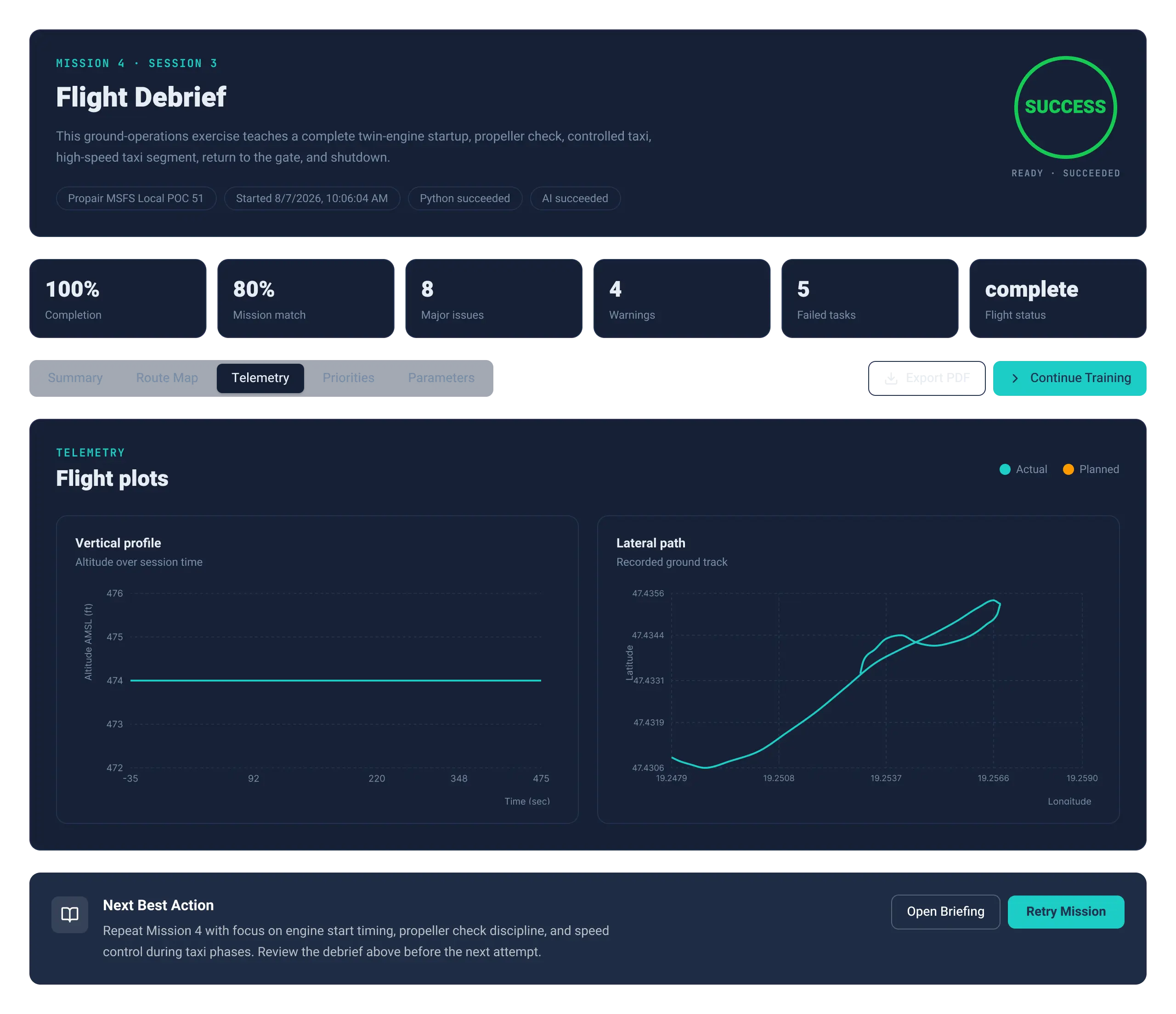 AI-Powered Flight Debrief Screen